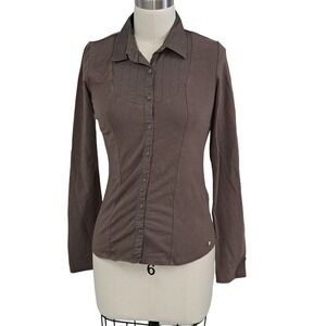 Lole Brown Button Down Top Womens Super Stretch Cotton Size Small